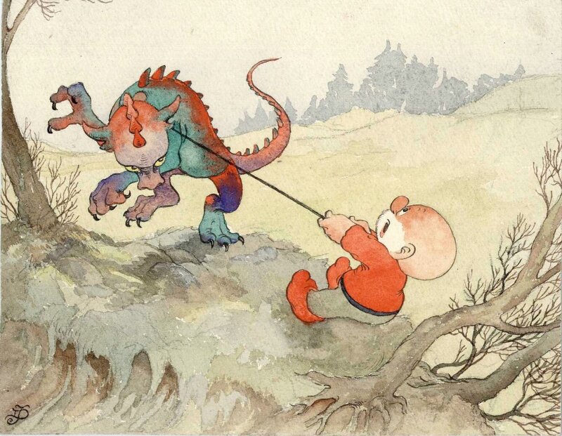 Jean Dulieu, Paulus en flipje het draakje - Original Illustration
