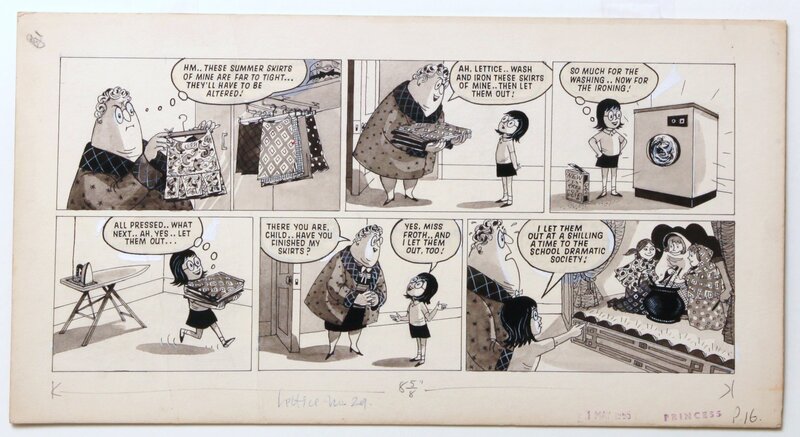 John Ryan, Lettice Leaf - Princess  1er mai 1955 - les habits de la belle font une scène... - Comic Strip