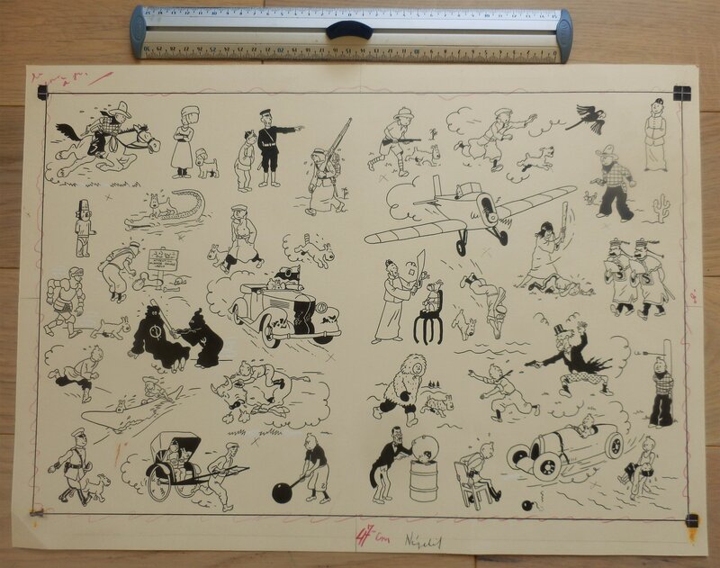 Fred Neidhardt, Hergé, Copie fidèle des pages de garde bleu foncé de Tintin / Hergé par Neidhardt - Planche originale
