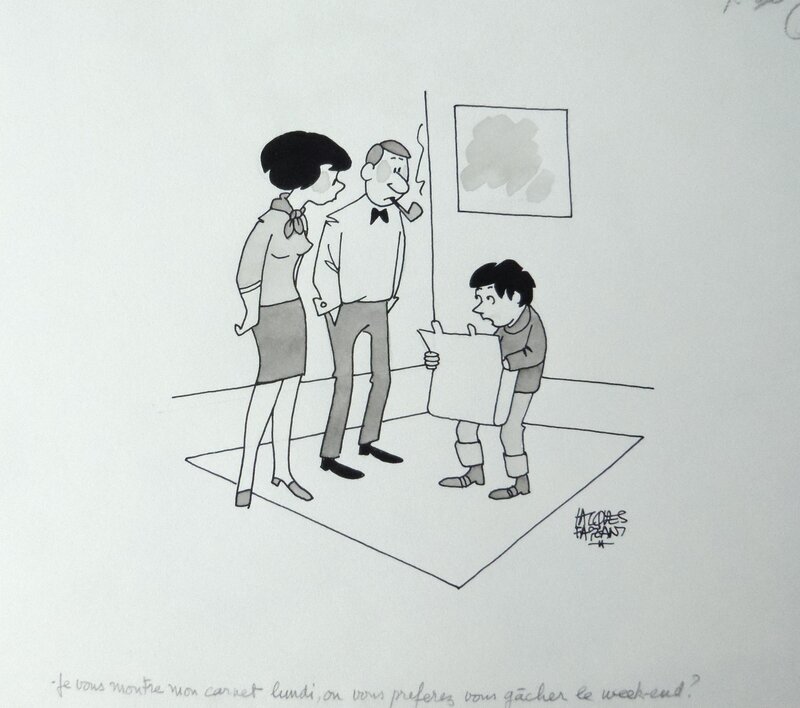 Jacques Faizant, Un grand classique du dessin d'humour !!! après les factures , les bulletins de notes ! - Original Illustration