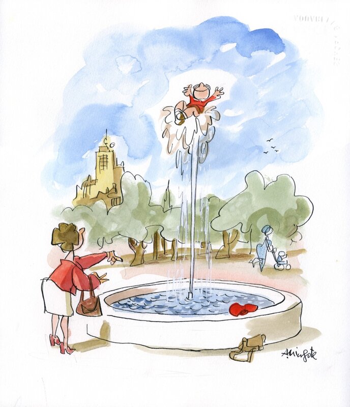 Fountain by Antonio Mingote - Original Illustration
