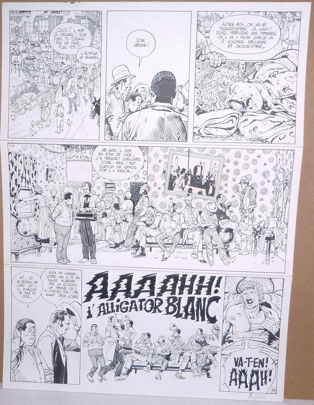 Christian Rossi, Jean Giraud, L'alligator Blanc planche 39 -  En famille !! - Planche originale