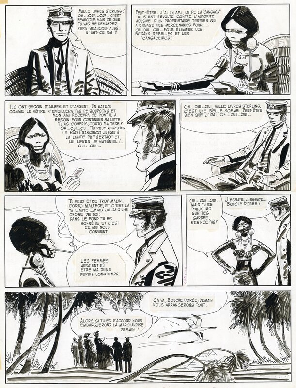 Hugo Pratt, 1970 - Corto Maltese planche 4 de Samba avec Tir Fixe. - Planche originale