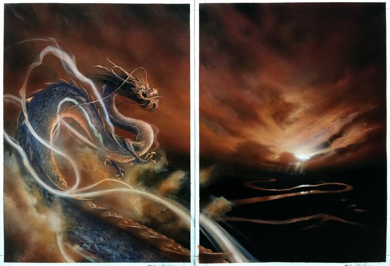 En vente - Emmanuel Civiello, La Dynastie des Dragons - Le Chant du Phénix (T 2) - diptyque p 2 et 3 - Planche originale