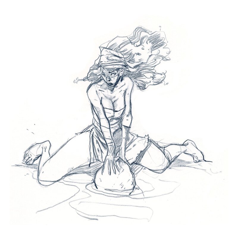 Plage girl by Lionel Marty - Original Illustration
