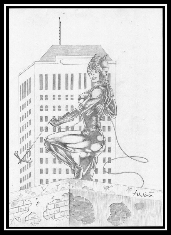 Dessin Original crayonné CATWOMAN par A. Uchoa - Illustration originale