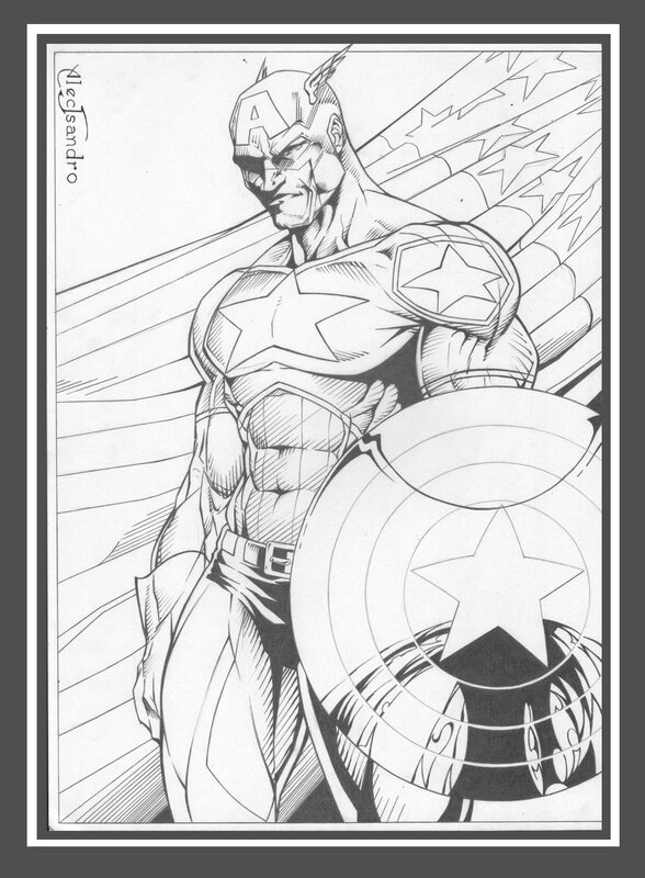 Dessin Original encré CAPTAIN AMERICA par Alecsandro - Original Illustration