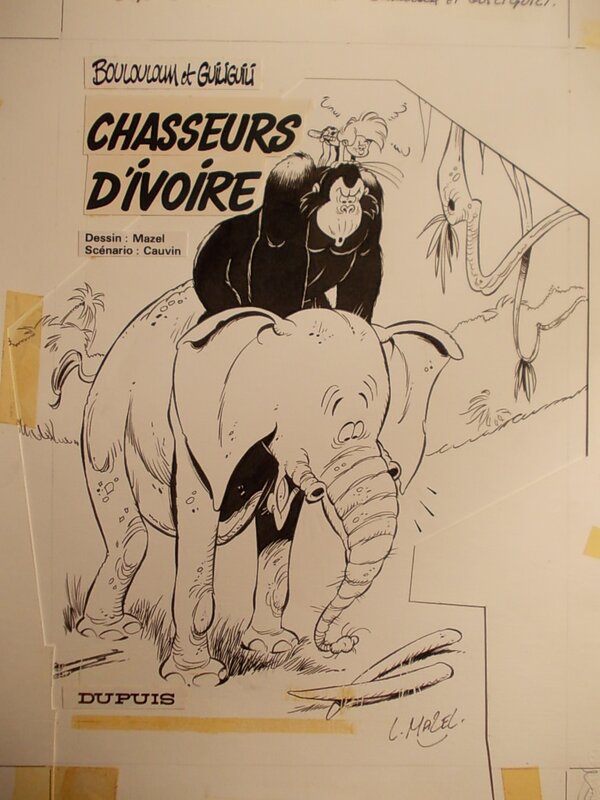 Mazel, Raoul Cauvin, Boulouloum et Guiliguili n° 2, « Chasseurs d'Ivoire », 1980. - Original Illustration