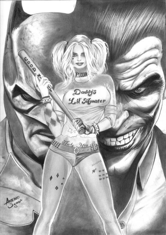 A Uchoa, Batman ,Harley and The Joker - Illustration originale