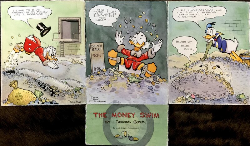 Patrick Block, The Money Swim - Triptyque et Title Card - Original Illustration