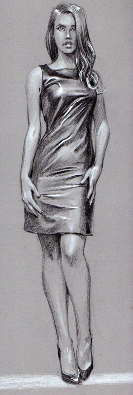 Laurent Libessart, Etude de drapé de robe - Illustration originale