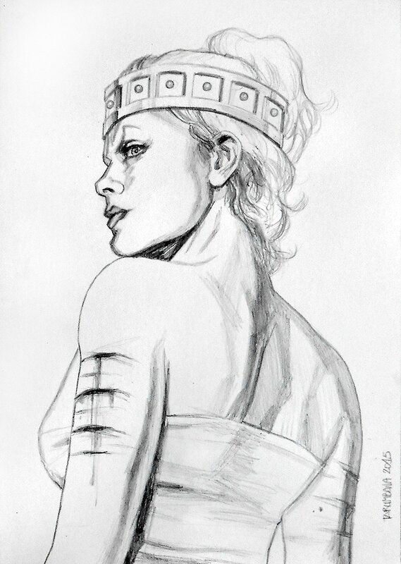 Tarumbana, La reine pourpre, buste 3/4 dos. - Original Illustration