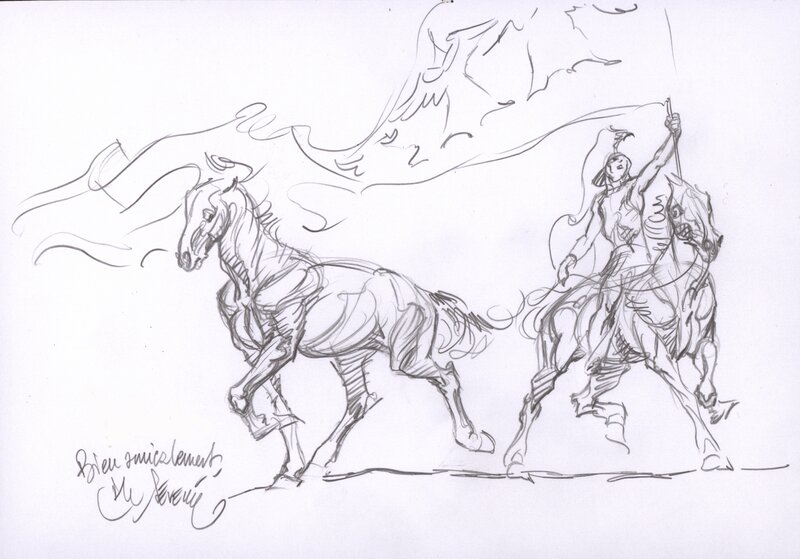 Al Severin, Al Séverin - Dédicace 003 - Chevaux et cavalier - Sketch