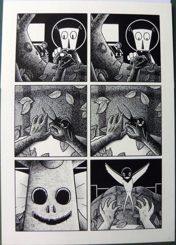 Michel Pirus, Comix 2000 - L'arbre et l'oiseau - travail au rotring - Planche originale