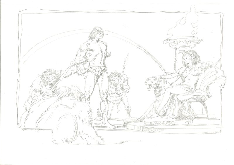 John Buscema, Tarzan 3 La of Opar pin-up pencils version - Illustration originale