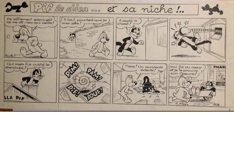 Roger Mas, Pif le chien (Pif et sa niche, fin de l'histoire en deux strips) - Planche originale