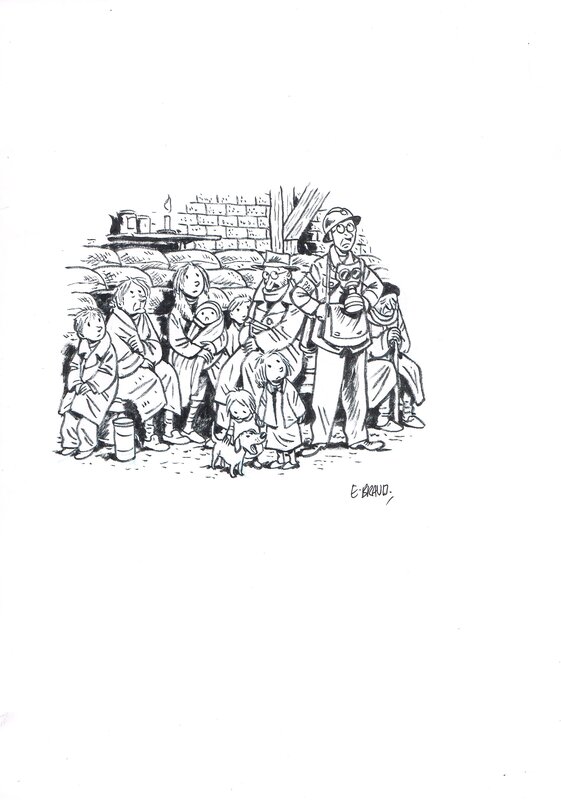 Émile Bravo, Les abris - Astrapi n° 837 du 1er mai 2015 - Le journal de guerre d'Ernest - Original Illustration
