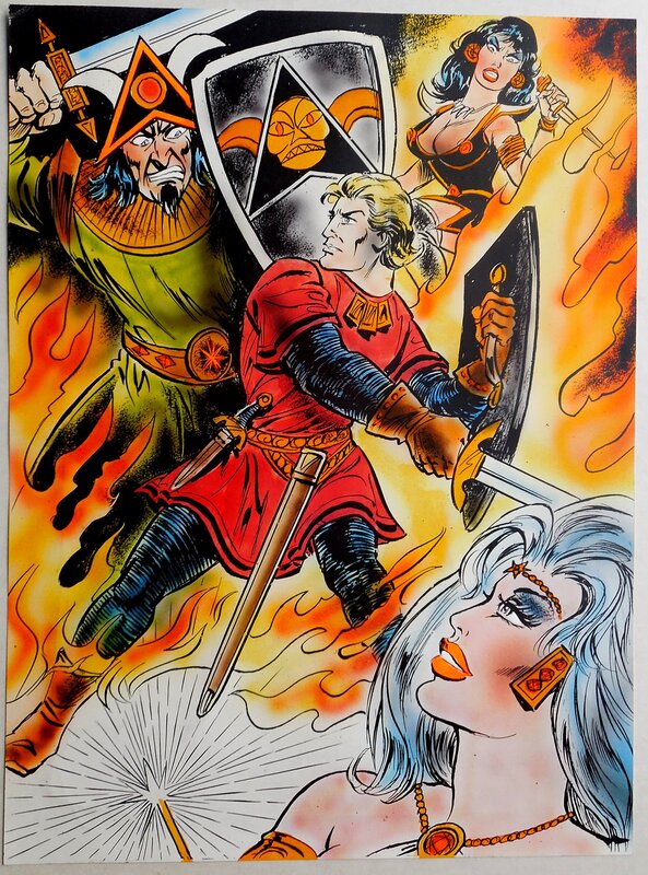 Karel Biddeloo, Kleurtekening De rode ridder - Original Illustration