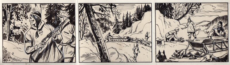 Pierdec, Les chasseurs de loups - strip paru dans la revue l'Intrépide en 1957 (n° ?) - Planche originale