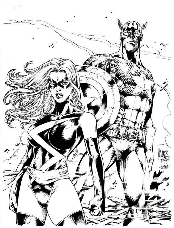 Captain america et miss marvel par marcio abreu - Illustration originale