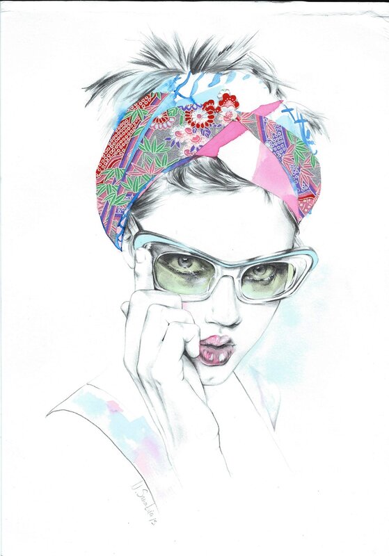 Illustration de mode par Natalia Sanabria, crayon et aquarelle, 2013 - Illustration originale