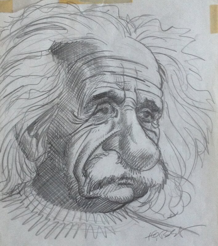 Tibet - Caricature Albert Einstein - 1972 - Œuvre originale