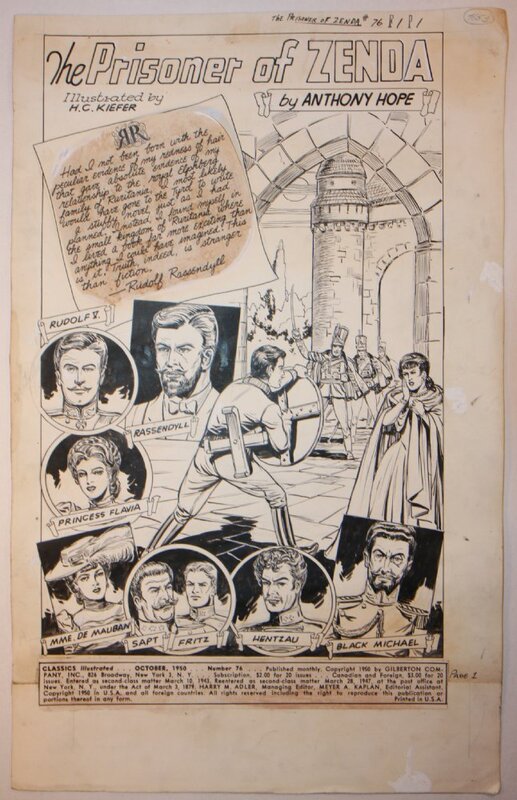 Henry Kiefer, Classics Illustrated The Prisoner of Zenda splash page - Planche originale