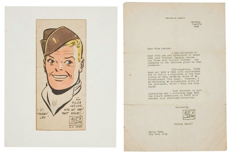 Milton Caniff, Hand-Colored Terry with letter. 1945. - Œuvre originale