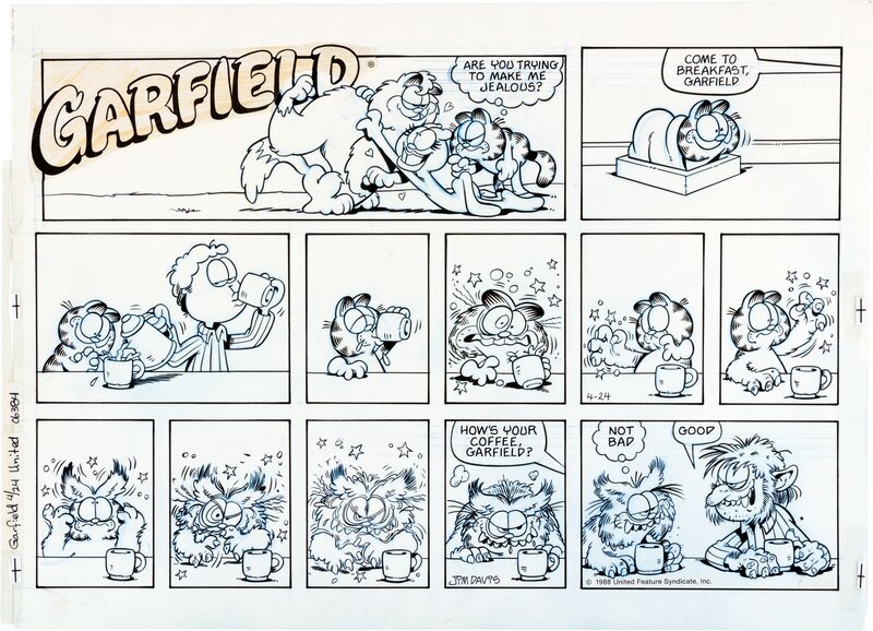 Jim Davis, Garfield - Sunday du 24/04/1988 - Planche originale