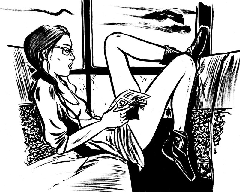 Lectrice en train 2 par Deloupy - Planche originale