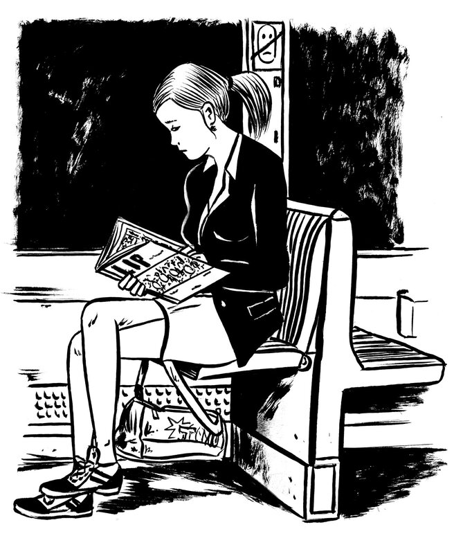 Lectrice en train par Deloupy - Planche originale