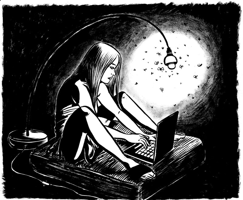 Lectrice moustique by Deloupy - Original Illustration