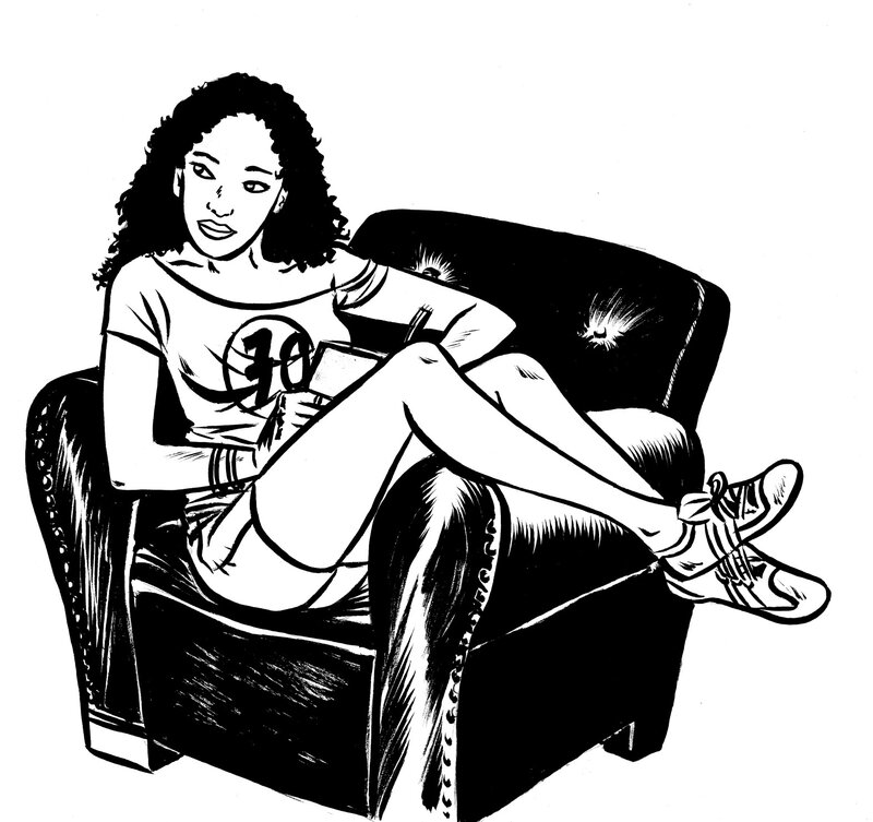Deloupy, Lectrice au fauteuil noir - Illustration originale