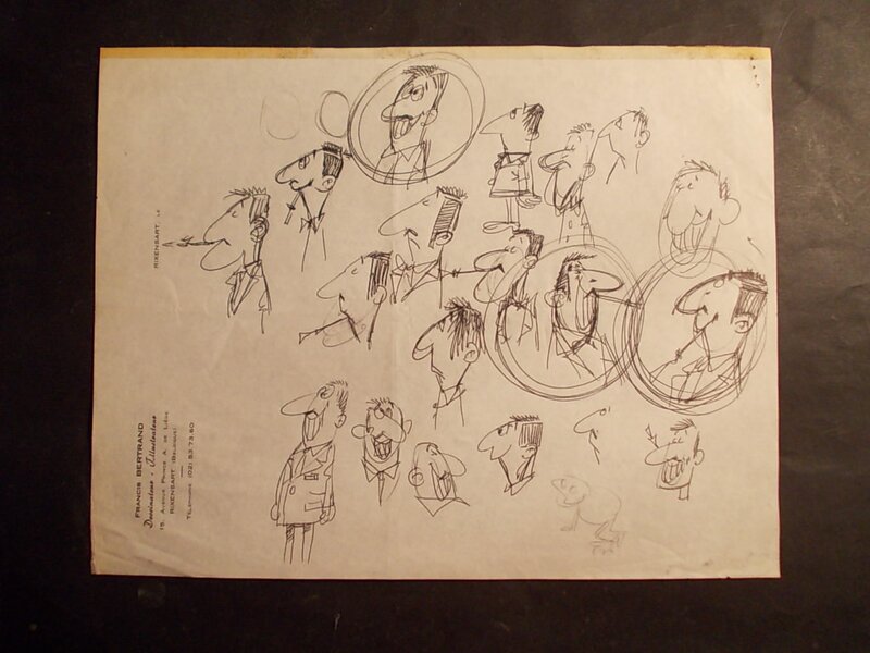 Francis, Croquis préparatoires pour un personnage d'une aventure publiée dans le Journal de Spirou, circa 1960. - Original art