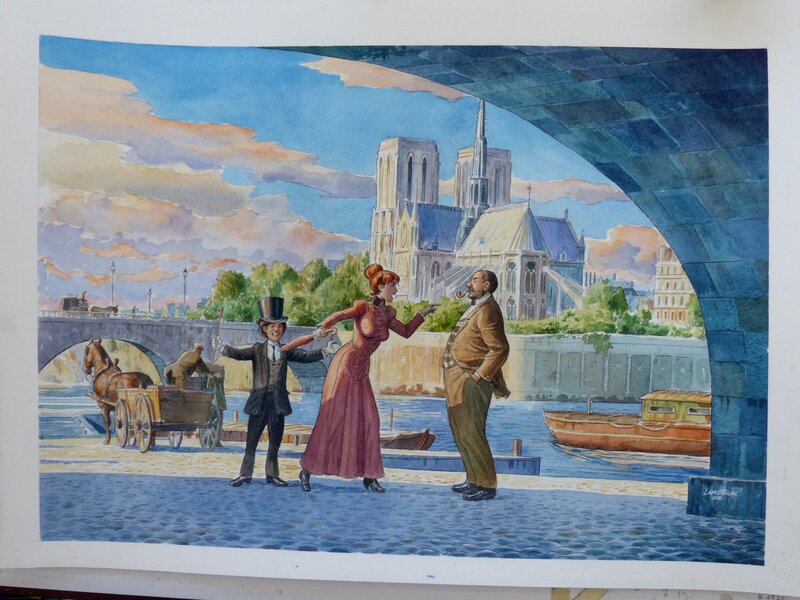 Jacques Lamontagne, Dispute en bord de Seine. - Original Illustration