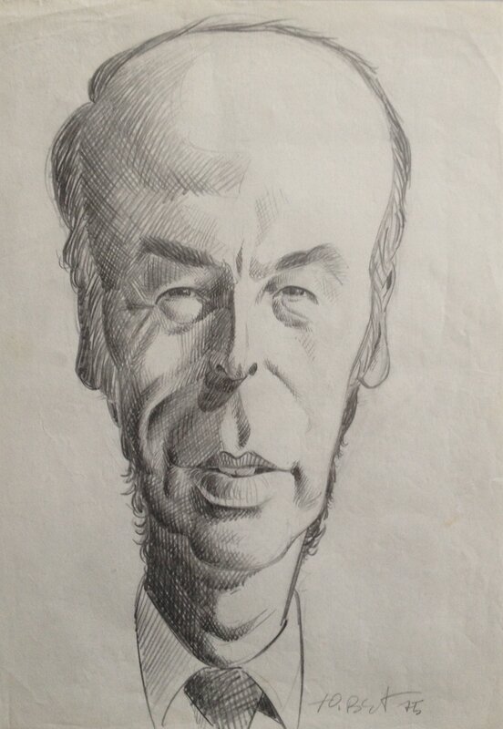 Tibet - Caricature du président Valéry Giscard d'Estaing - 1975 - Illustration originale