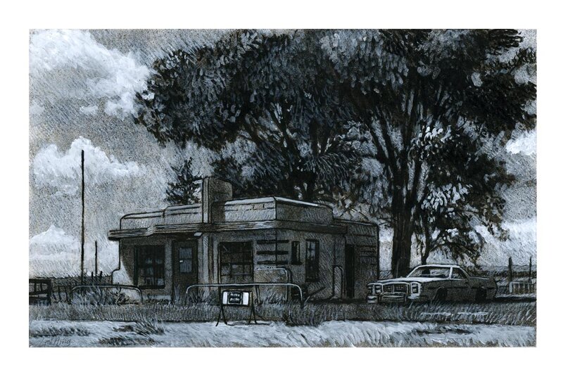 Jean-Claude Götting, Route 66 - Diner at Glenrio - Original Illustration