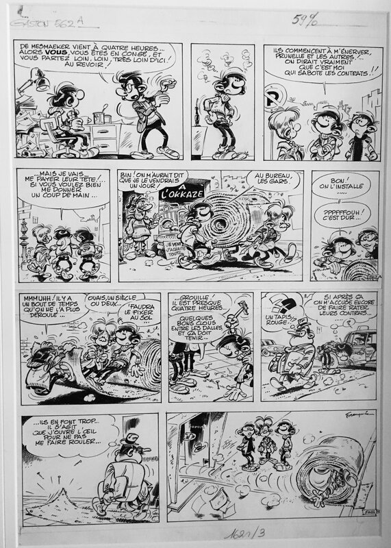 André Franquin, Gaston Lagaffe - Le Tapis Rouge (Gag 562) - Planche originale