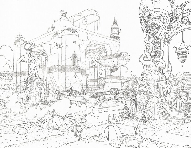 Un soir de course par Moebius - Illustration originale