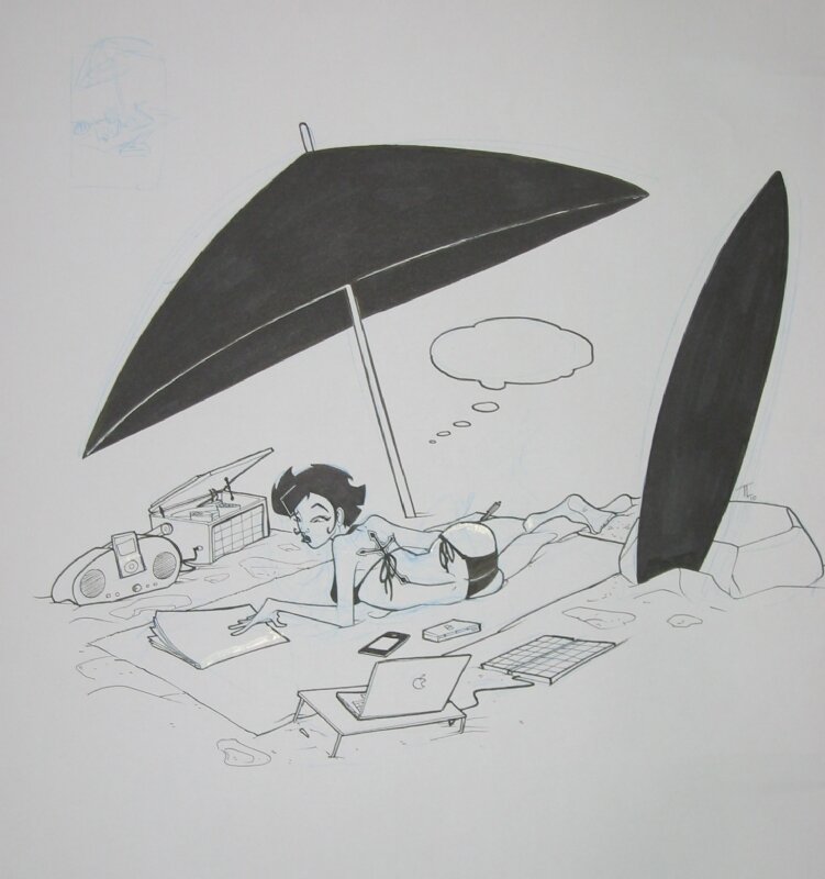 Thomas Labourot, Les Geeks - Charline à la plage - Illustration originale