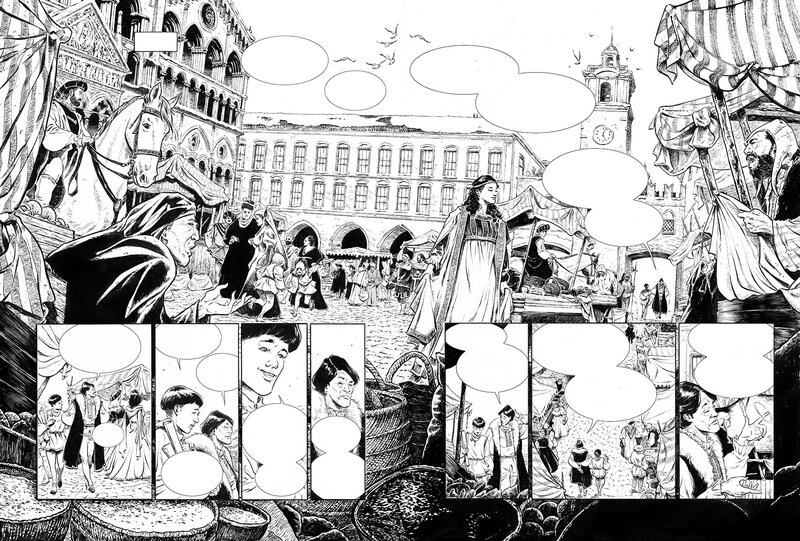 Stefano Carloni, Les Savants t1 - double page n/b - Planche originale