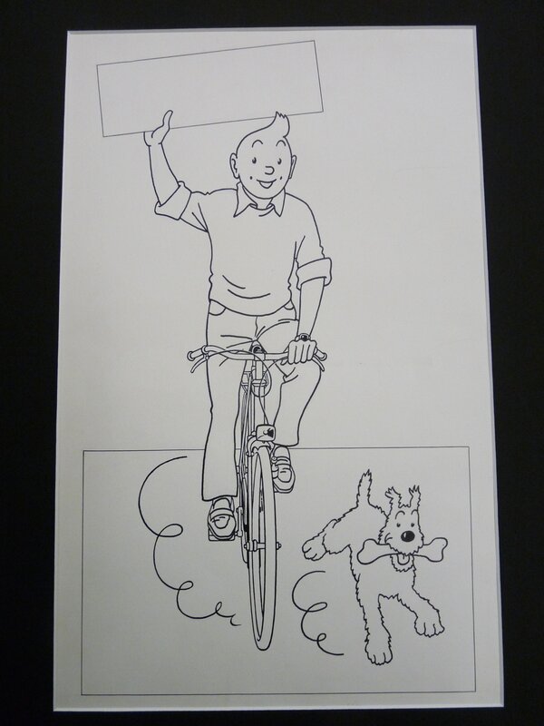 Tintin A VELO par Hergé, Bob De Moor - Illustration originale