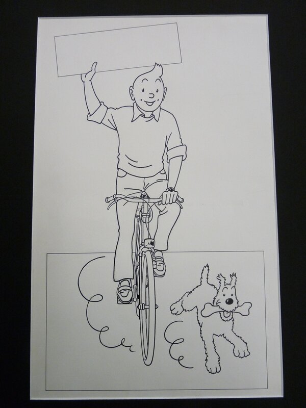 Tintin A VELO par Hergé, Bob De Moor - Illustration originale