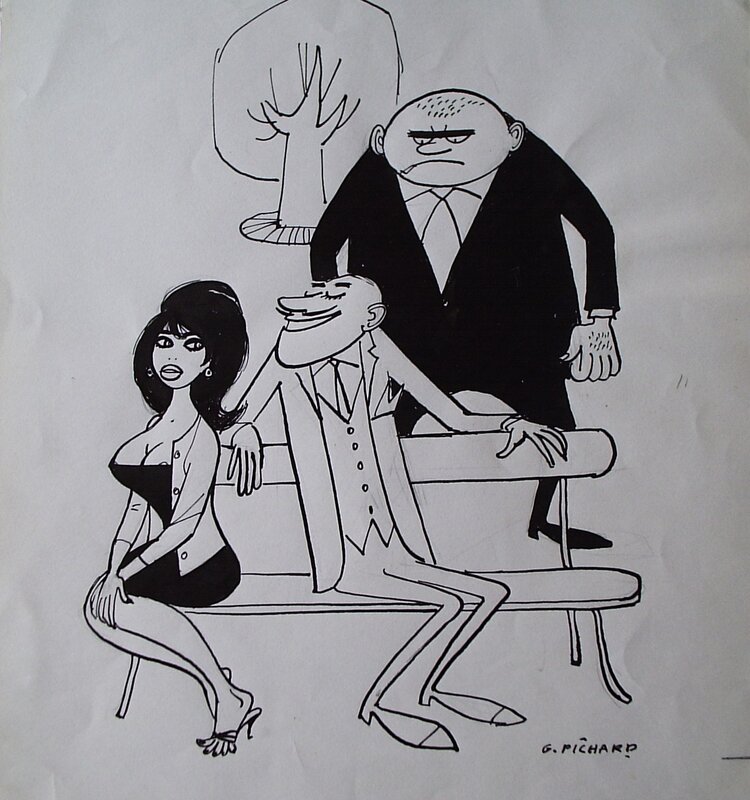 Georges Pichard, « Avec moi, vous savez, l'histoire du mari catcheur parti chercher des cigarettes ... », 1962. - Illustration originale