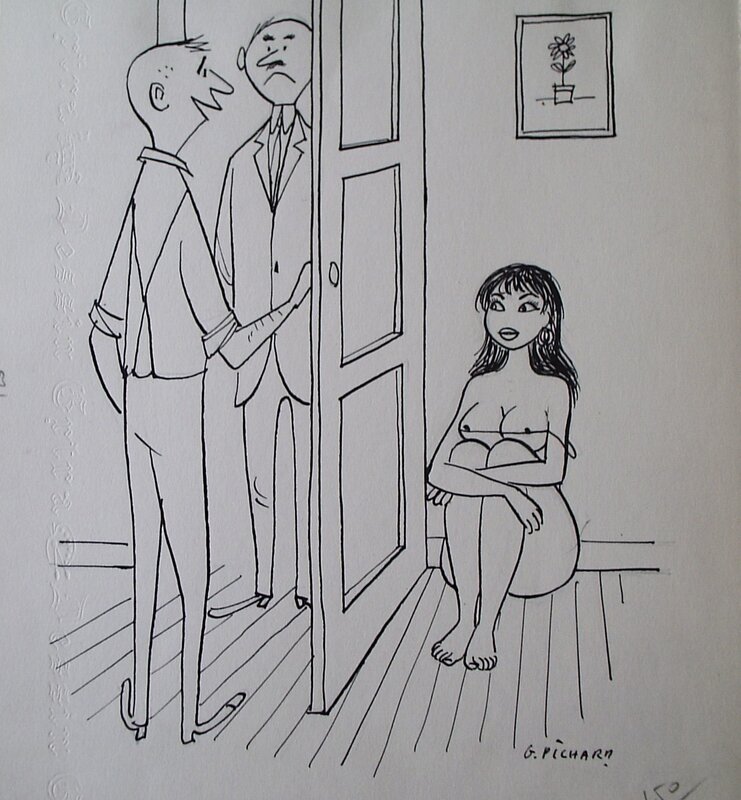Georges Pichard, « Ta femme ? ... Non, mon vieux, elle n'est pas ici, mais je suis sûr qu'elle rira bien quand elle saura que tu t'es inquiété.» - Original Illustration