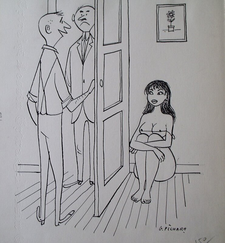 Georges Pichard, « Ta femme ? ... Non, mon vieux, elle n'est pas ici, mais je suis sûr qu'elle rira bien quand elle saura que tu t'es inquiété.» - Illustration originale