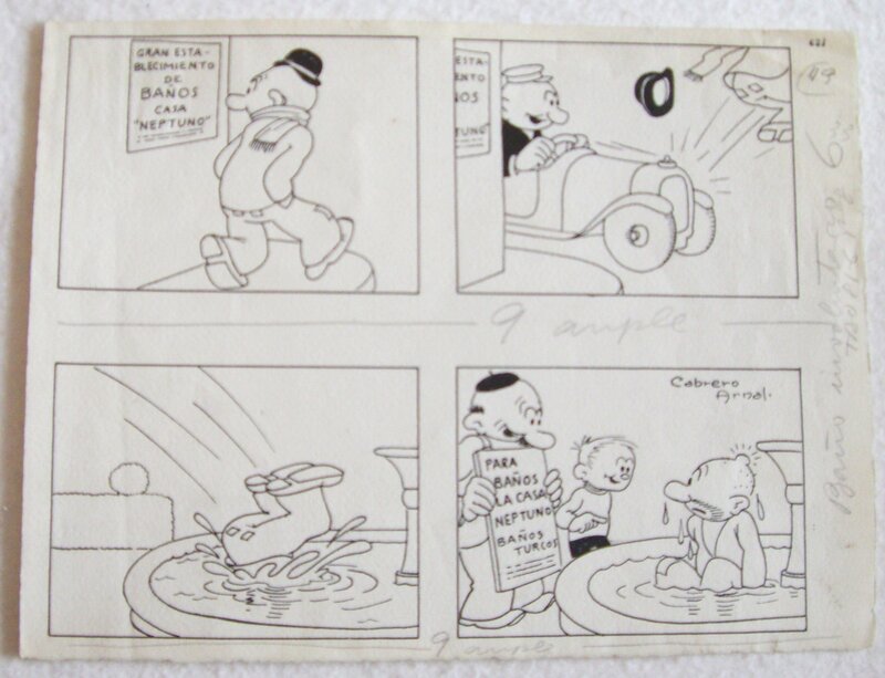 José Cabrero Arnal, Un Bain involontaire !! pour se rafraîchir et parler du bain turc ! 1933 - Comic Strip