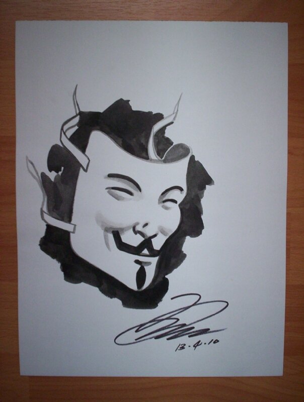 V for Vendetta,V-Mask ink wash drawing,David Lloyd - Œuvre originale