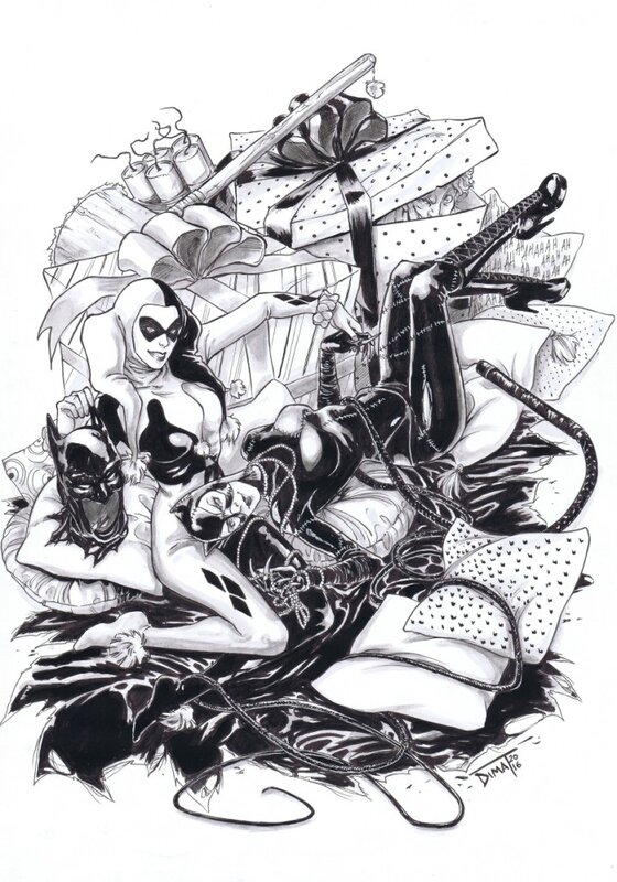 Dimat, Catwoman & Harley Quinn : Soirée copines - Illustration originale