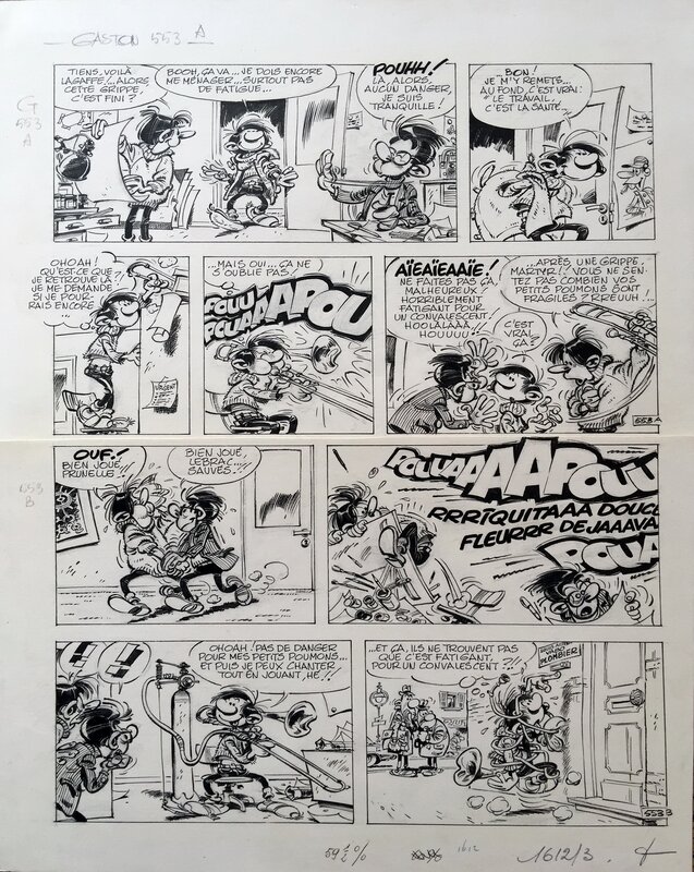 André Franquin, Gaston Lagaffe - Gag n° 553 A et B - Planche originale